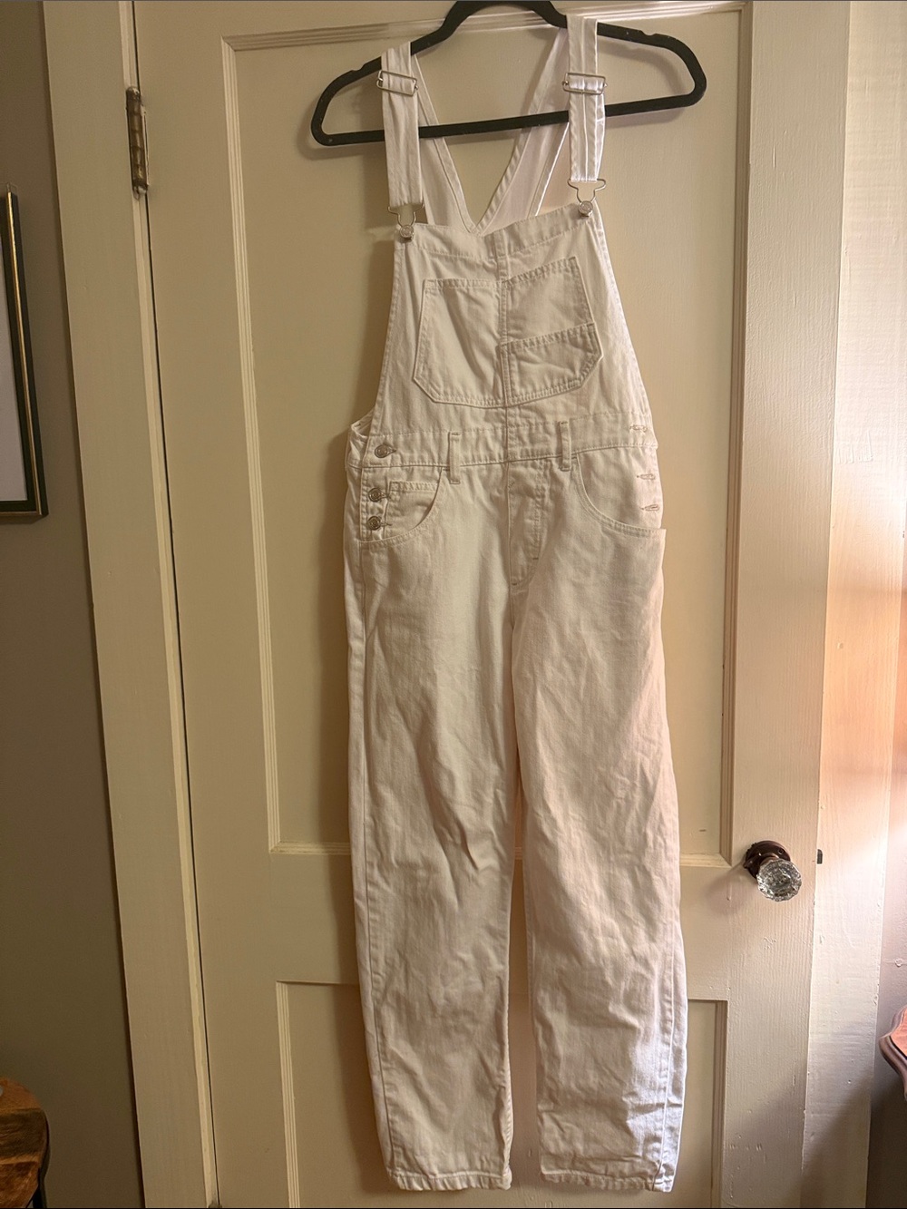 Free People We The Free White Denim Overalls with Front Bib